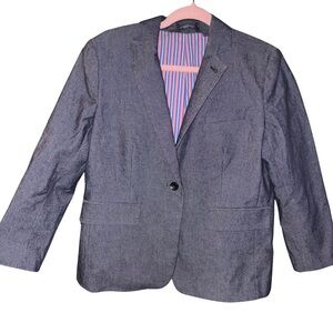 Liz Claiborne Denim Blazer with Red and Blue Striped Lining